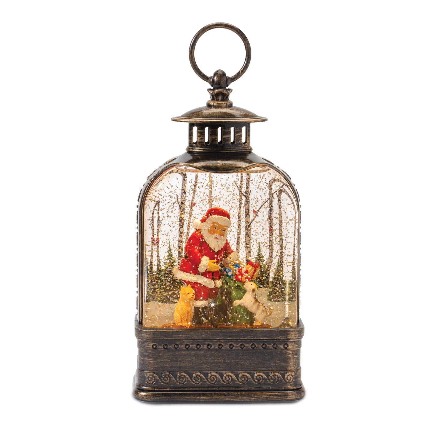 LED Snow Globe Lantern Festive Santa and Dog Bring Joyful Holiday 11.25"H