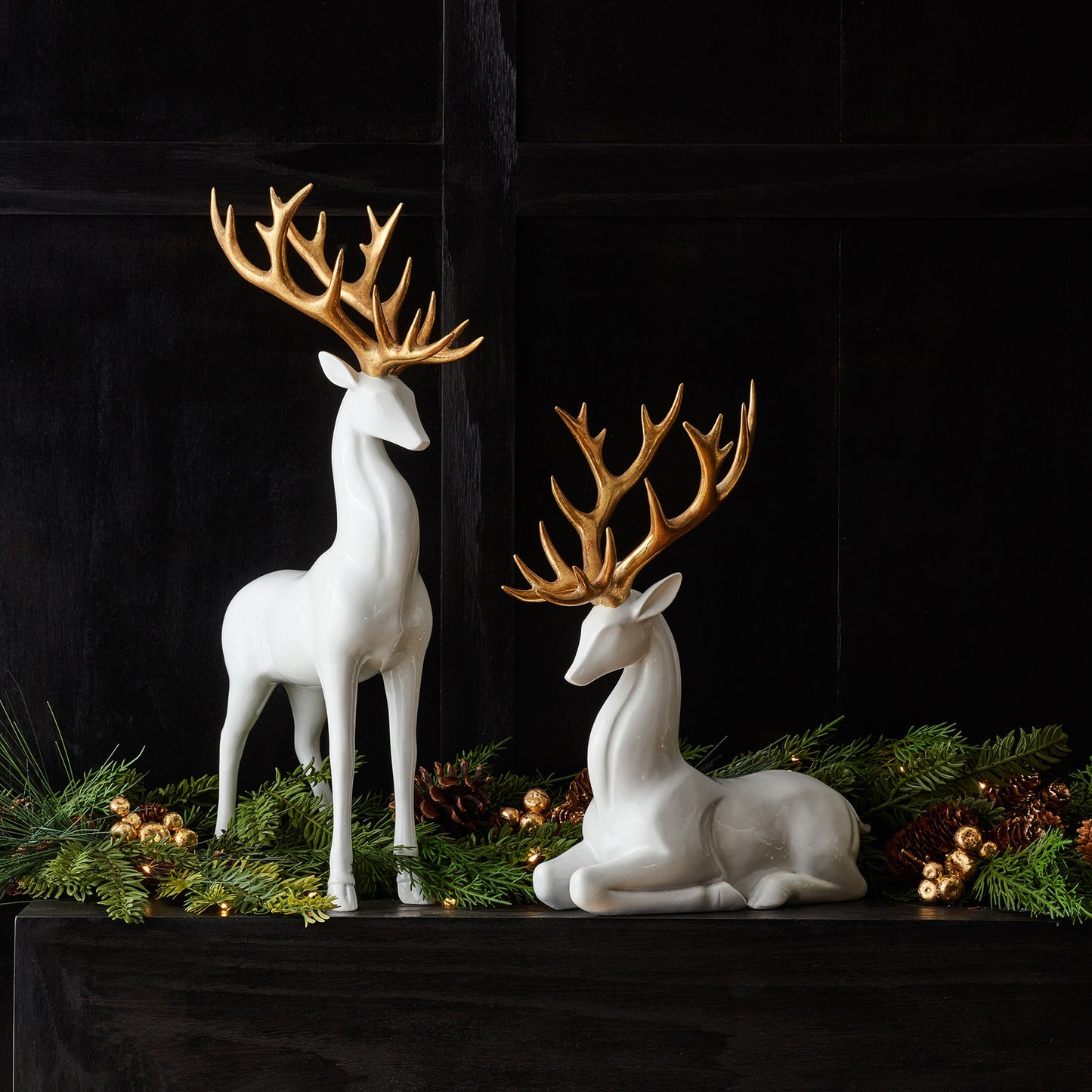 Modern Holiday Deer with Gold Antler Accent (Set of 2)