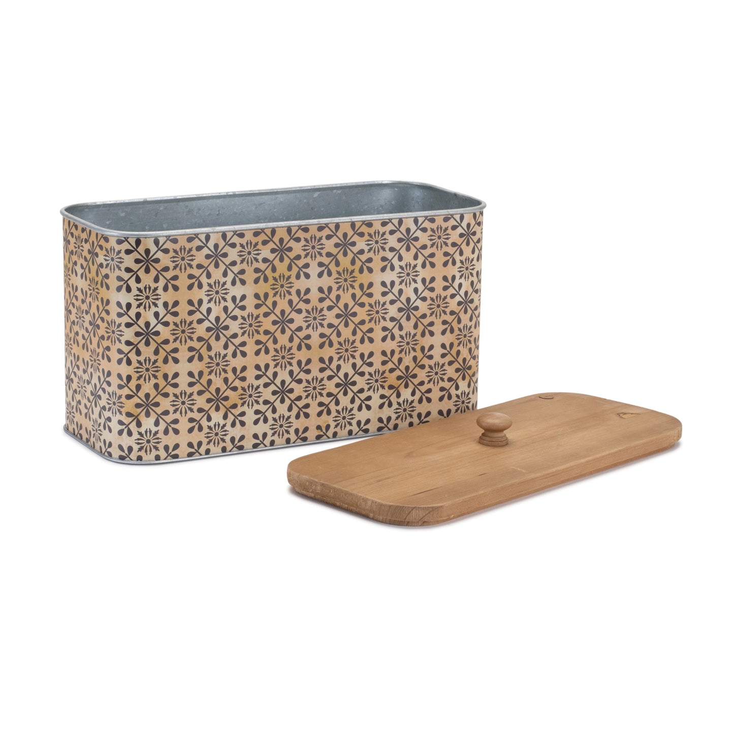 Geometric Canister with Natural Wood Lid 11"L