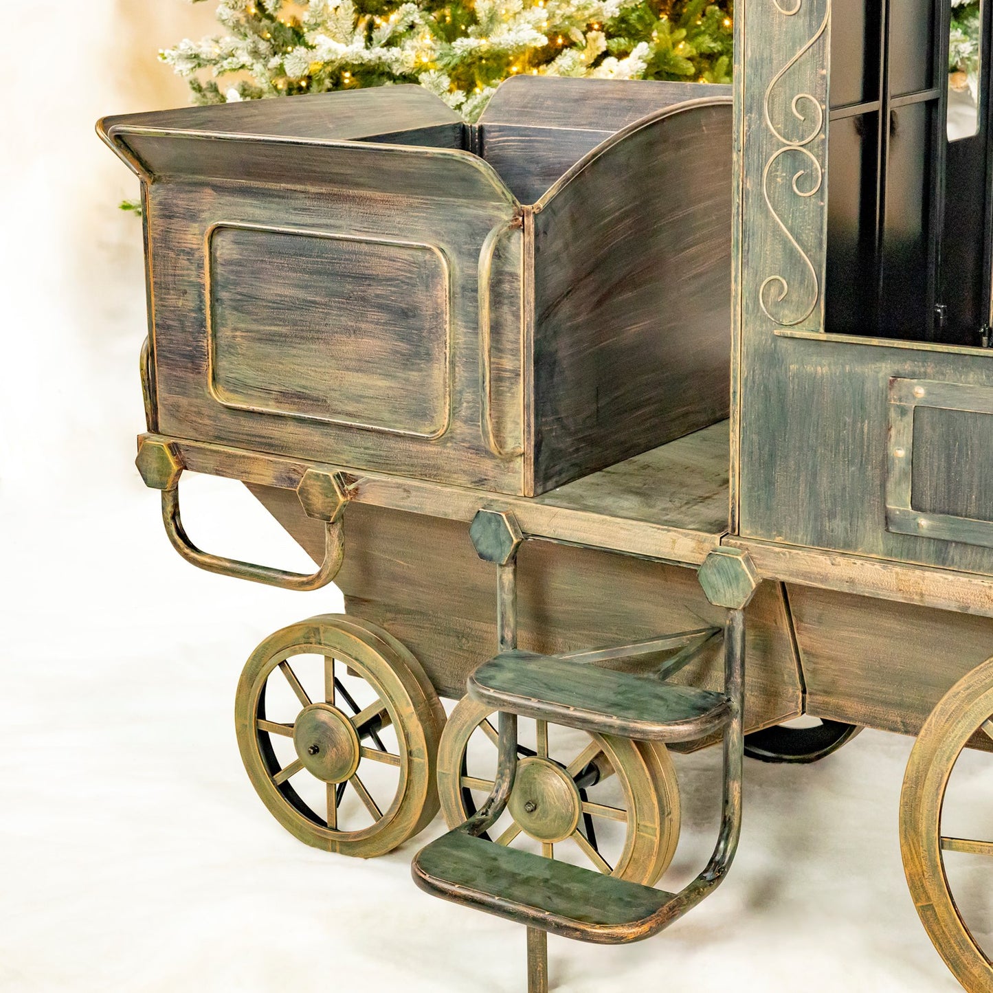 12.5 ft. Large Ant. Bronze Christmas Train with Cart "The North Pole Express"