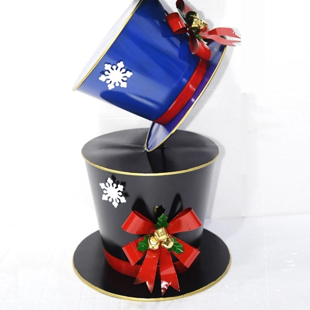 40" Tall Iron Tower of Top Hats Holiday Display "The Frosty" (Blue)