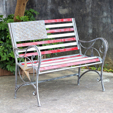 American Flag Iron Garden Bench
