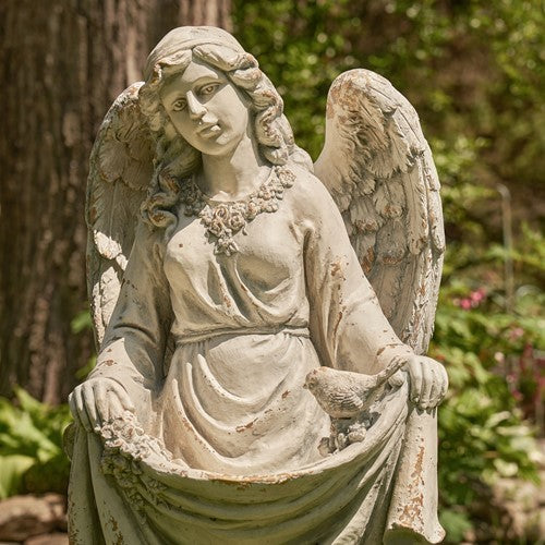 37" Tall Angel Birdbath with Bird