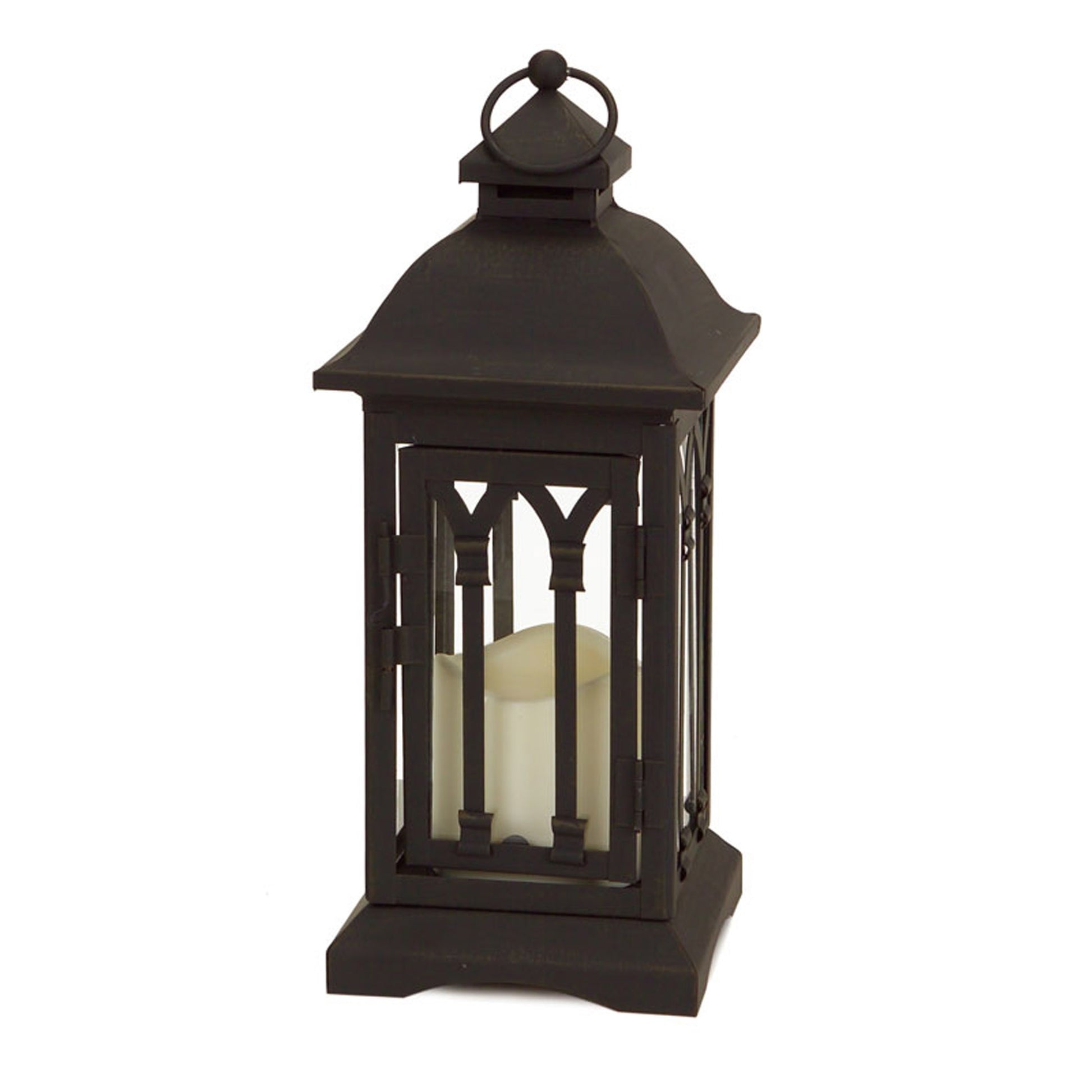 Elegant Black Lantern with LED Candle and Metal Sign for a Classic Touch (Set of 2)