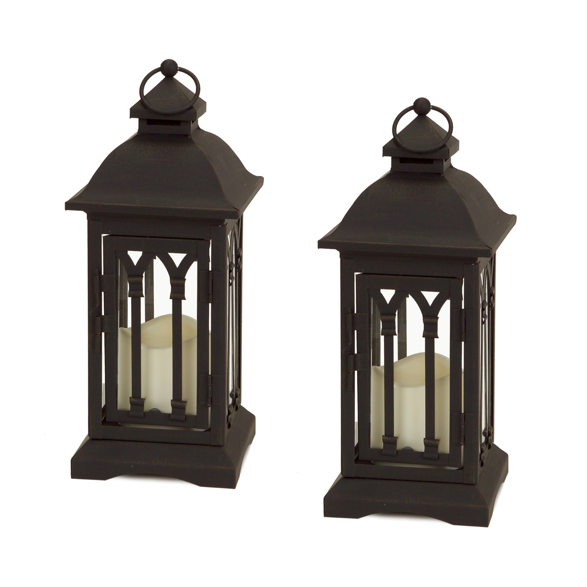 Elegant Black Lantern with LED Candle and Metal Sign for a Classic Touch (Set of 2)