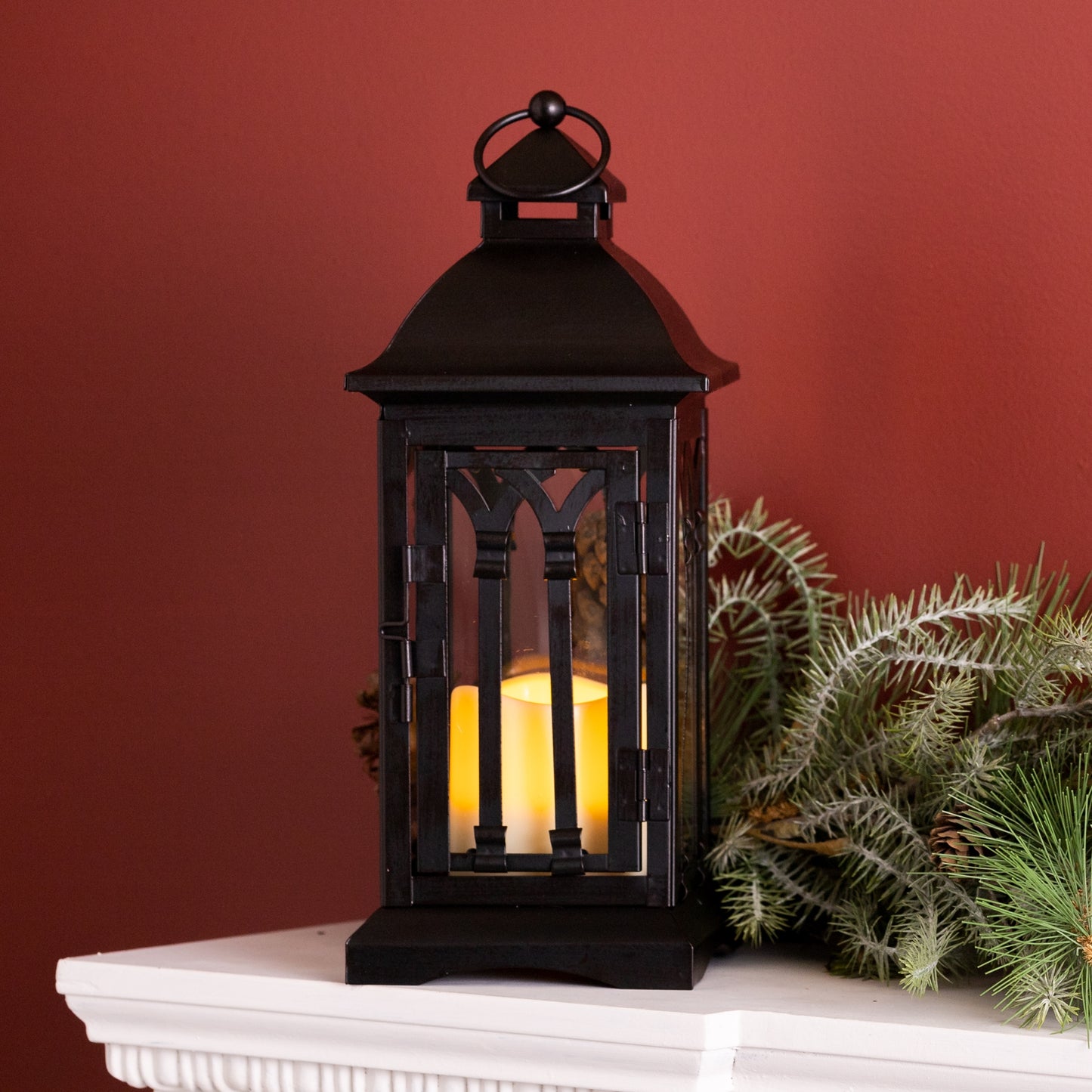 Elegant Black Lantern with LED Candle and Metal Sign for a Classic Touch (Set of 2)