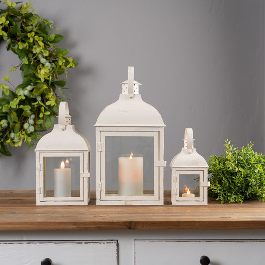 Modern Ivory Metal Lantern (Set of 3)