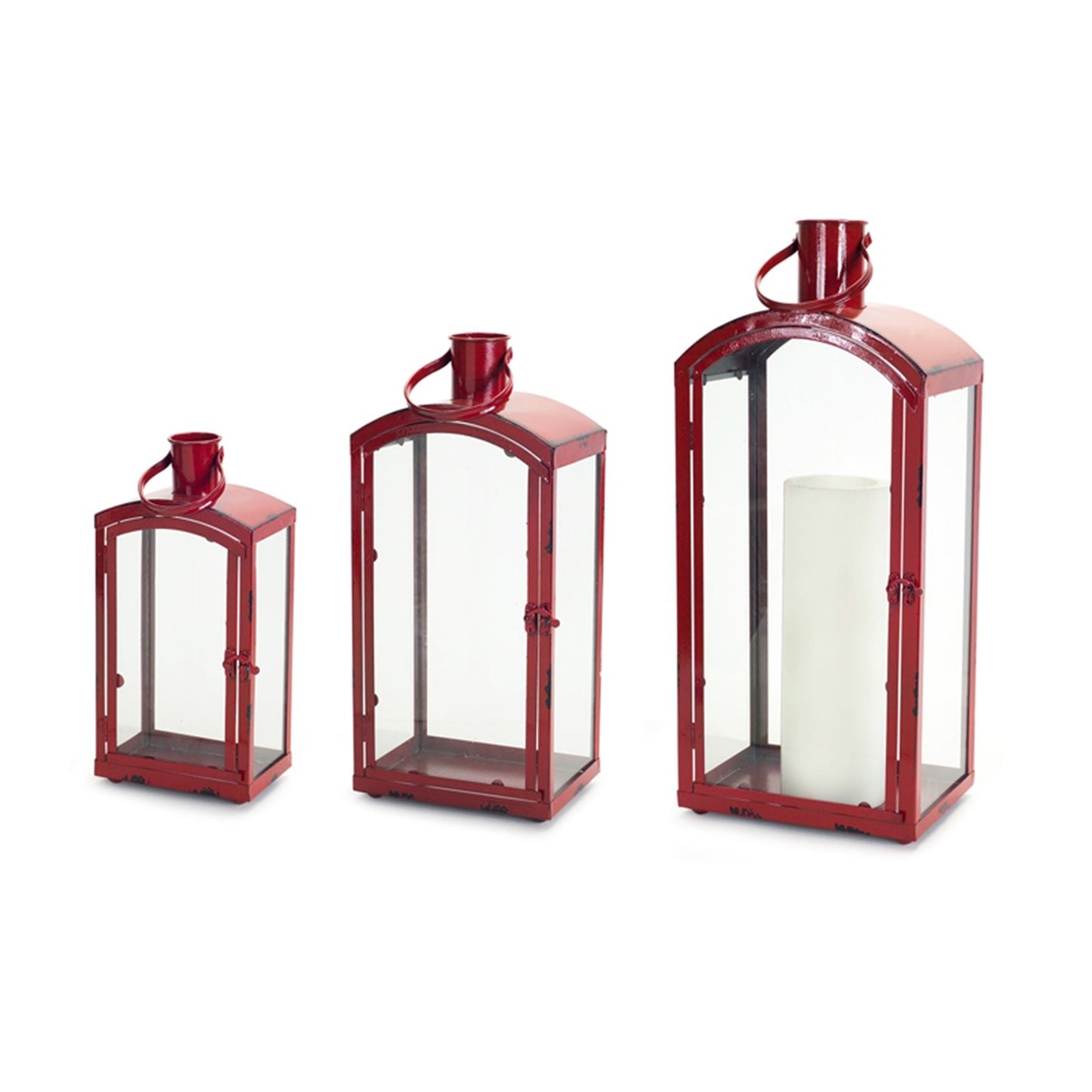 Elegant Hanging Lantern in Rustic Red with Curved Top for Décor and Lighting (Set of 3)