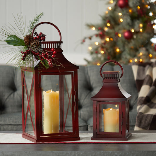  Stylish Candle Lantern with LED Lights Perfect for Ambiance and Decoration (Set of 2)