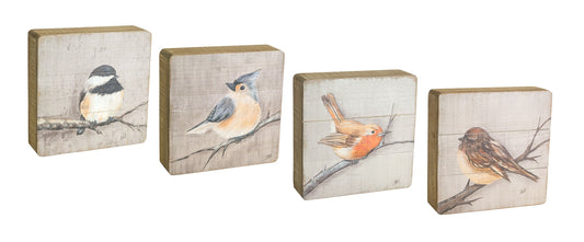 Rustic Wood Bird Plaque (Set of 4)