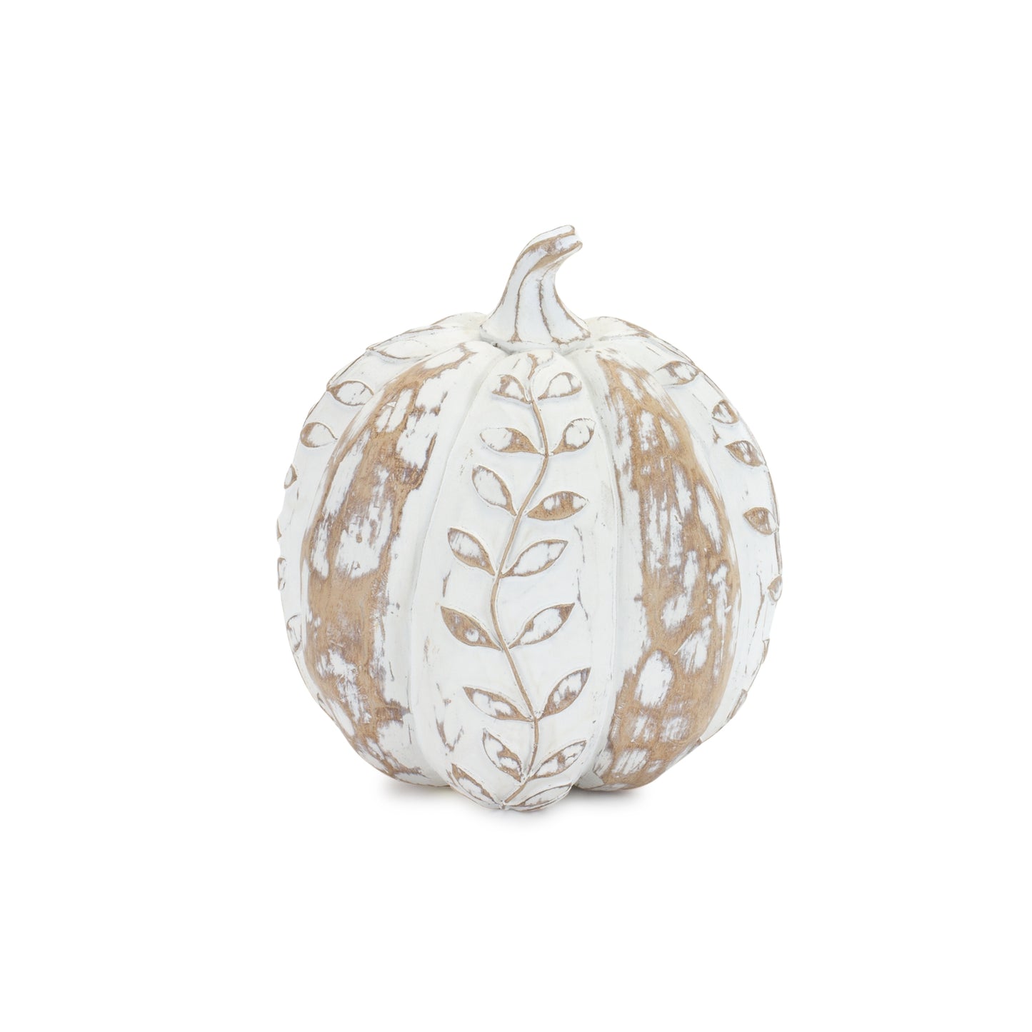 White Washed Wood Design Pumpkin with Leaf Pattern (Set of 3)