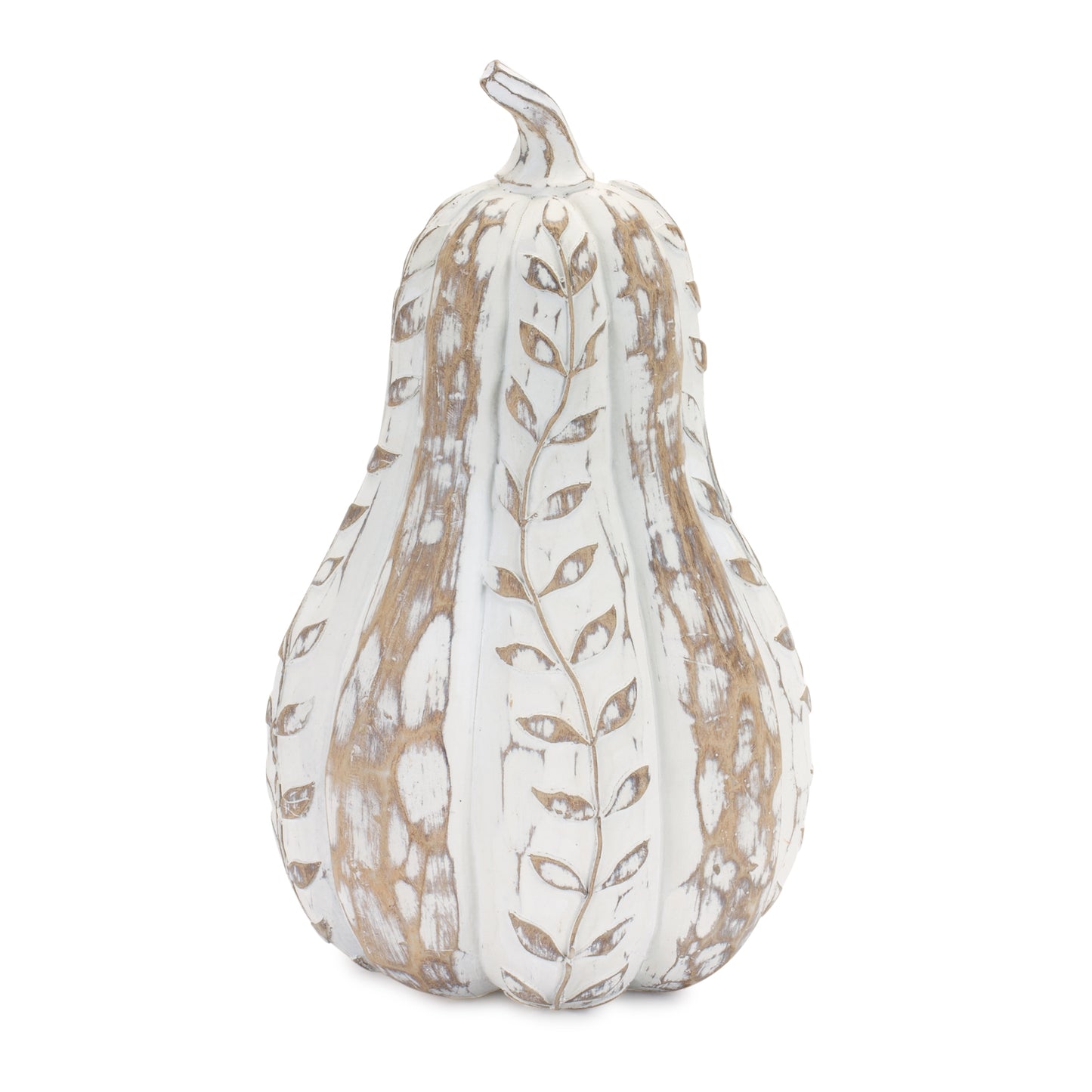 White Washed Wood Design Pumpkin with Leaf Pattern (Set of 3)