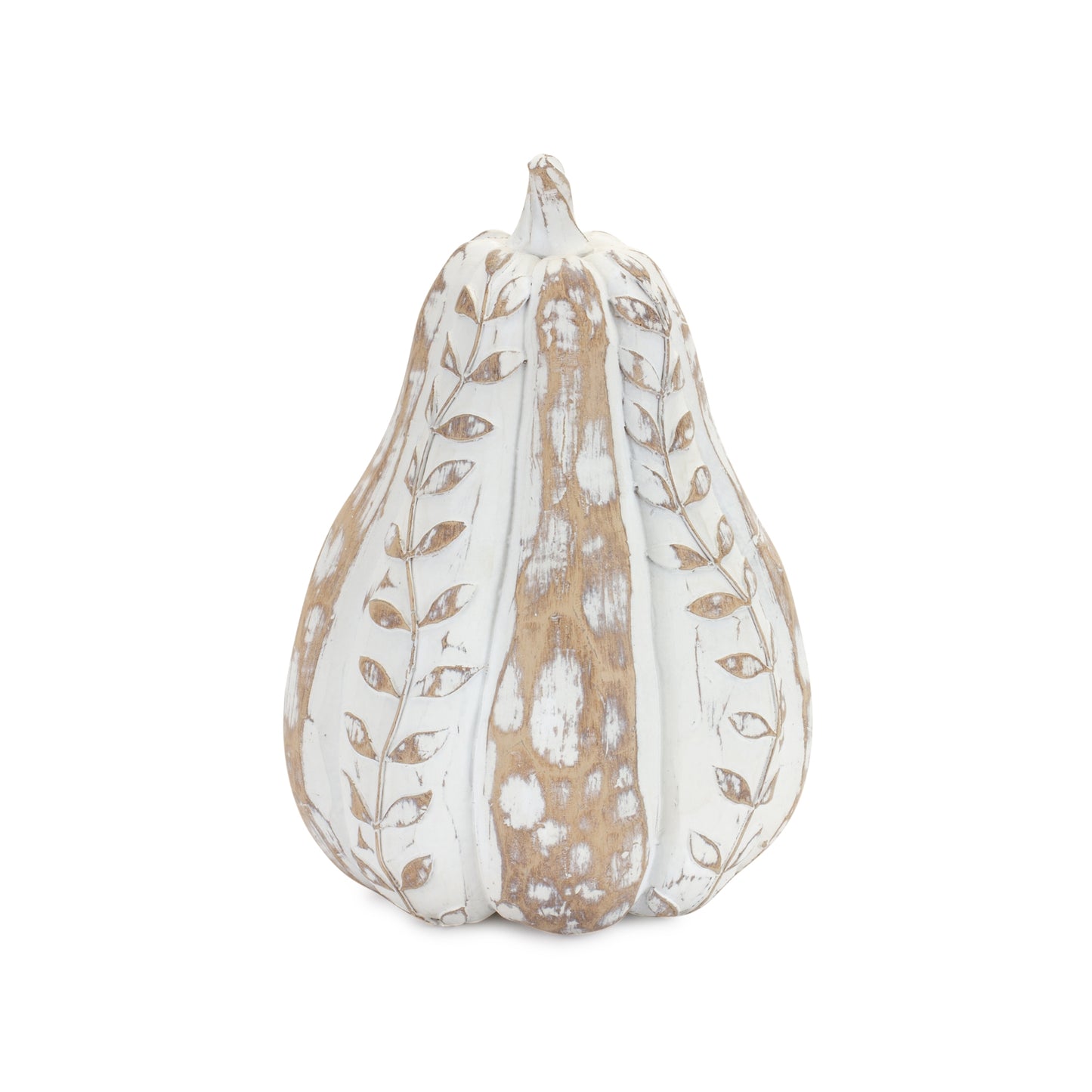 White Washed Wood Design Pumpkin with Leaf Pattern (Set of 3)