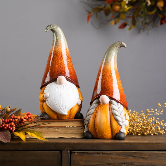 Terra Cotta Pumpkin Gnome with Hat (Set of 2)