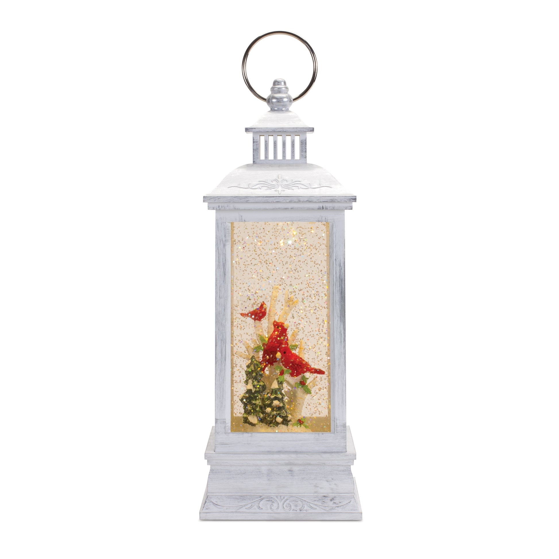 LED Snow Globe Lantern with Cardinal Bird Scene 12.74"H