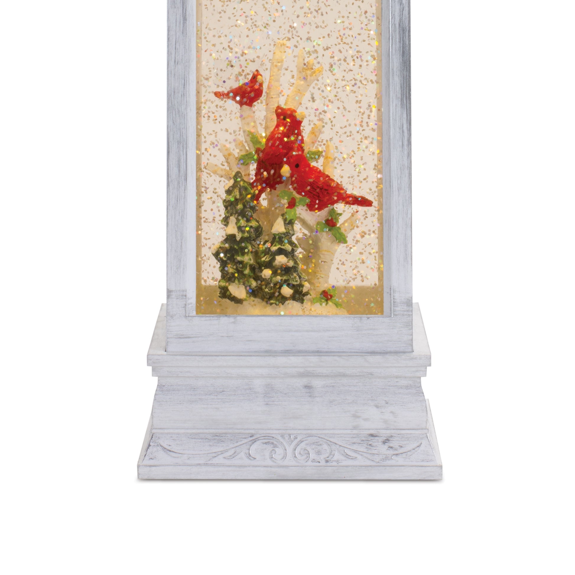 LED Snow Globe Lantern with Cardinal Bird Scene 12.74"H