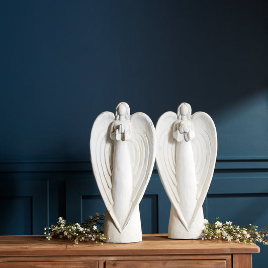 Stone Garden Angel Statue with Bird Accent (Set of 2)