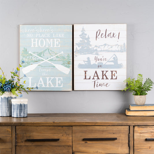 Wooden Lake Life Sentiment Sign (Set of 2)