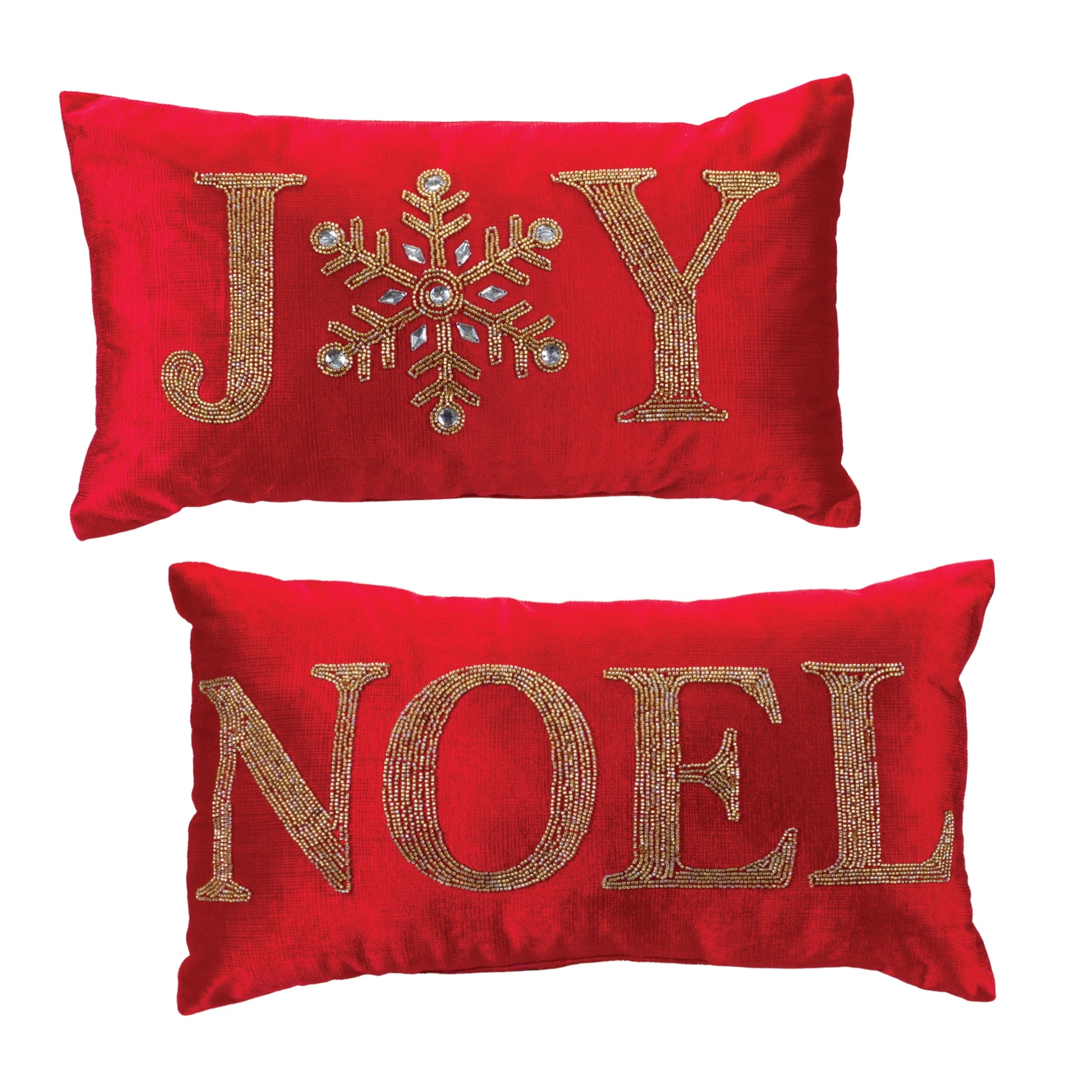 Elegant Holiday Pillow with Beaded Joy and Noel Design(Set of 2