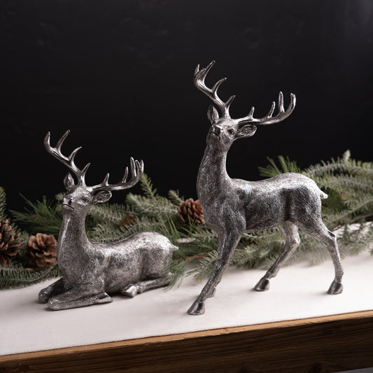 Silver Deer Statue (Set of 2)