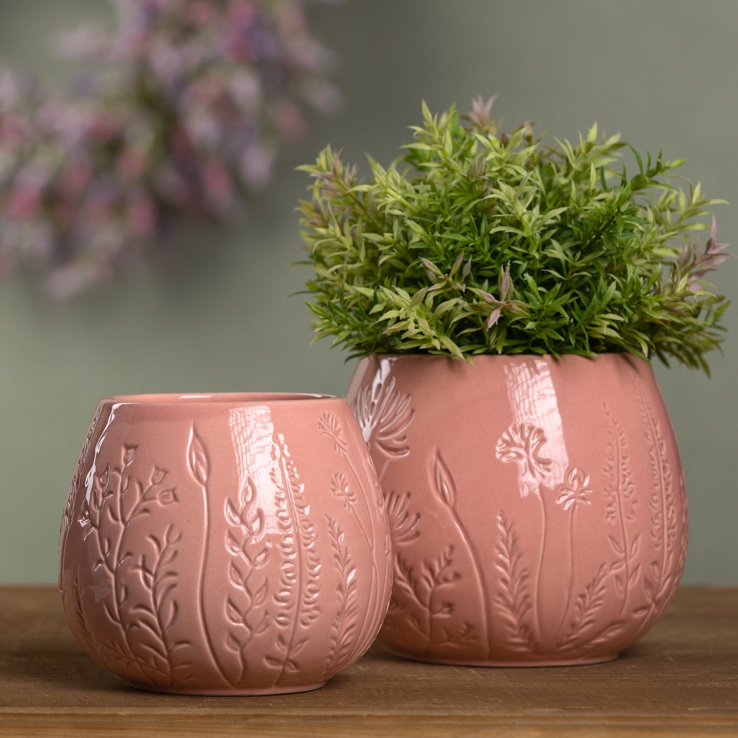 Floral Etched Ceramic Planter (Set of 2)