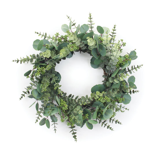 Modern Green Eucalyptus Leaf Wreath 24"D