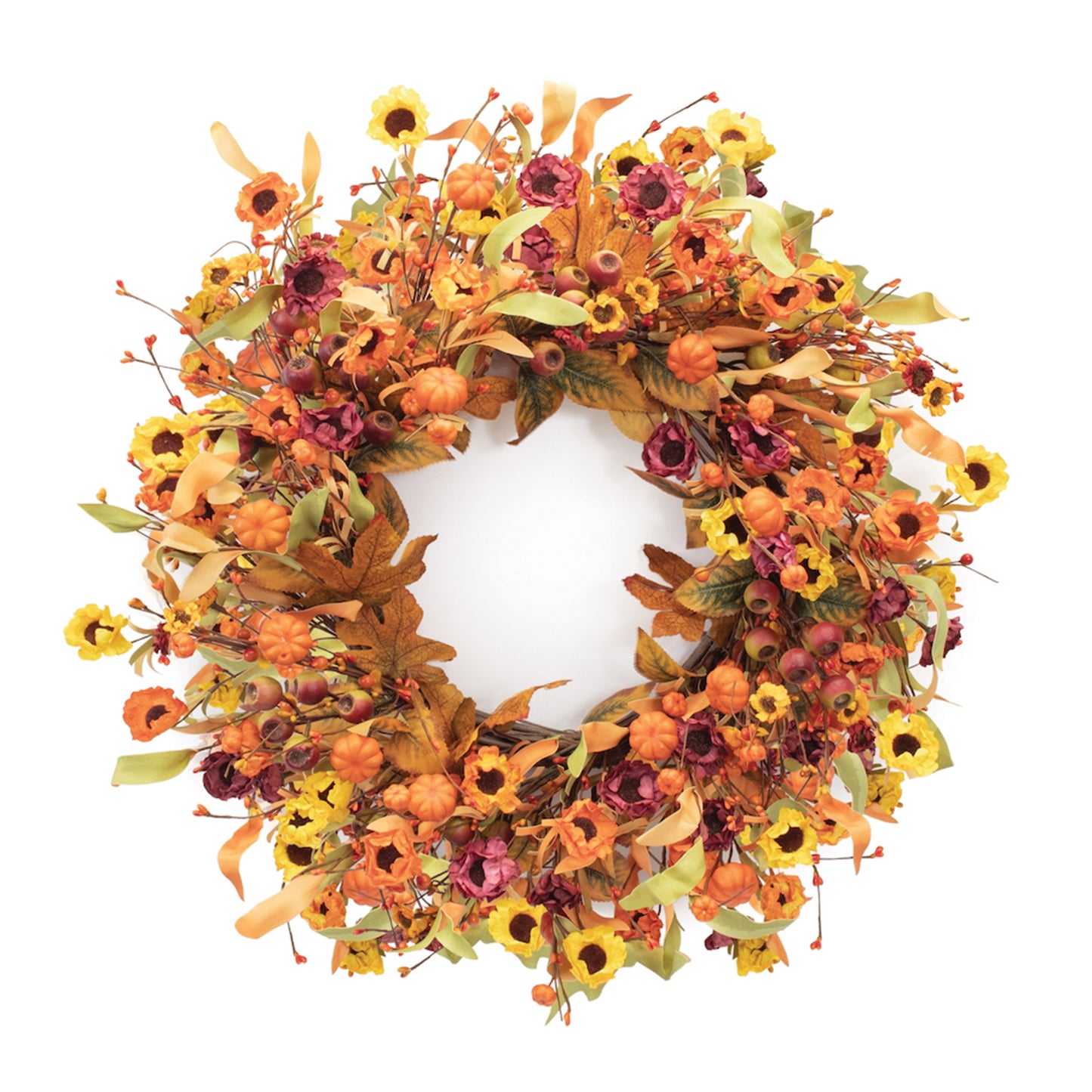 Fall Pumpkin Floral Wreath 24"D