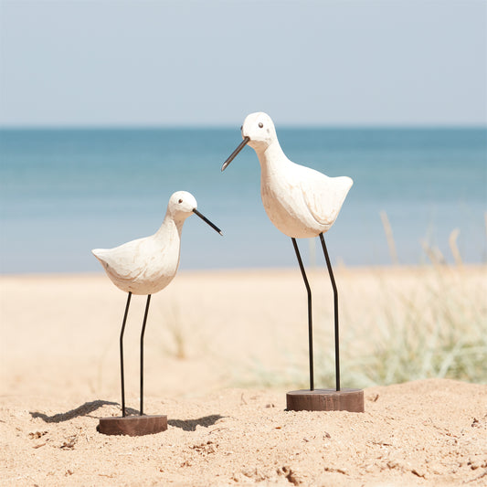 Carved Wood Sea Bird with Metal Stand (Set of 2)