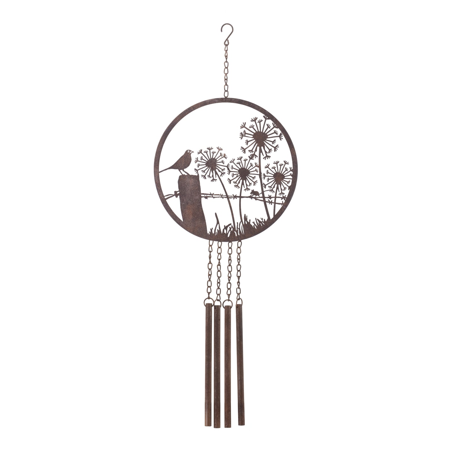 Bronze Metal Bird Dandelion Wind Chime 33"H