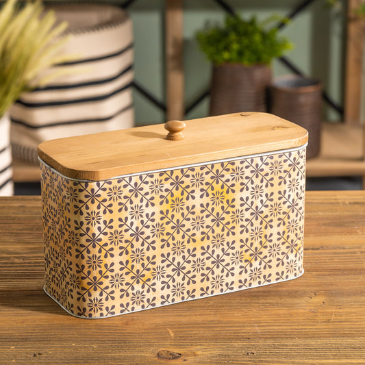 Geometric Canister with Natural Wood Lid 11"L
