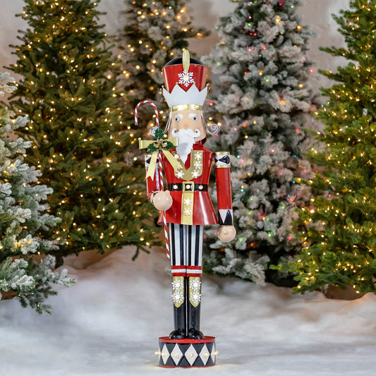 61" Tall Iron Christmas Nutcracker with Candy Cane & LED Light "Harry"