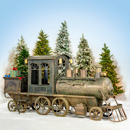 12.5 ft. Large Ant. Bronze Christmas Train with Cart 
