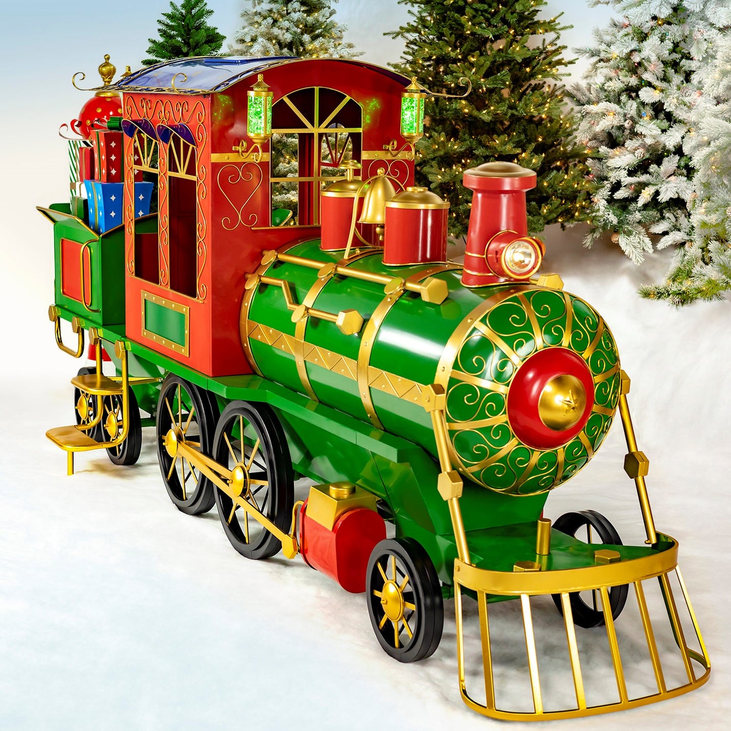 12.5ft. Large Iron Christmas Train with Cart & Lanterns "The North Pole Express"