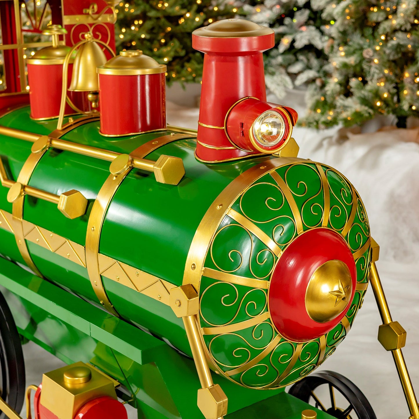 12.5ft. Large Iron Christmas Train with Cart & Lanterns "The North Pole Express"