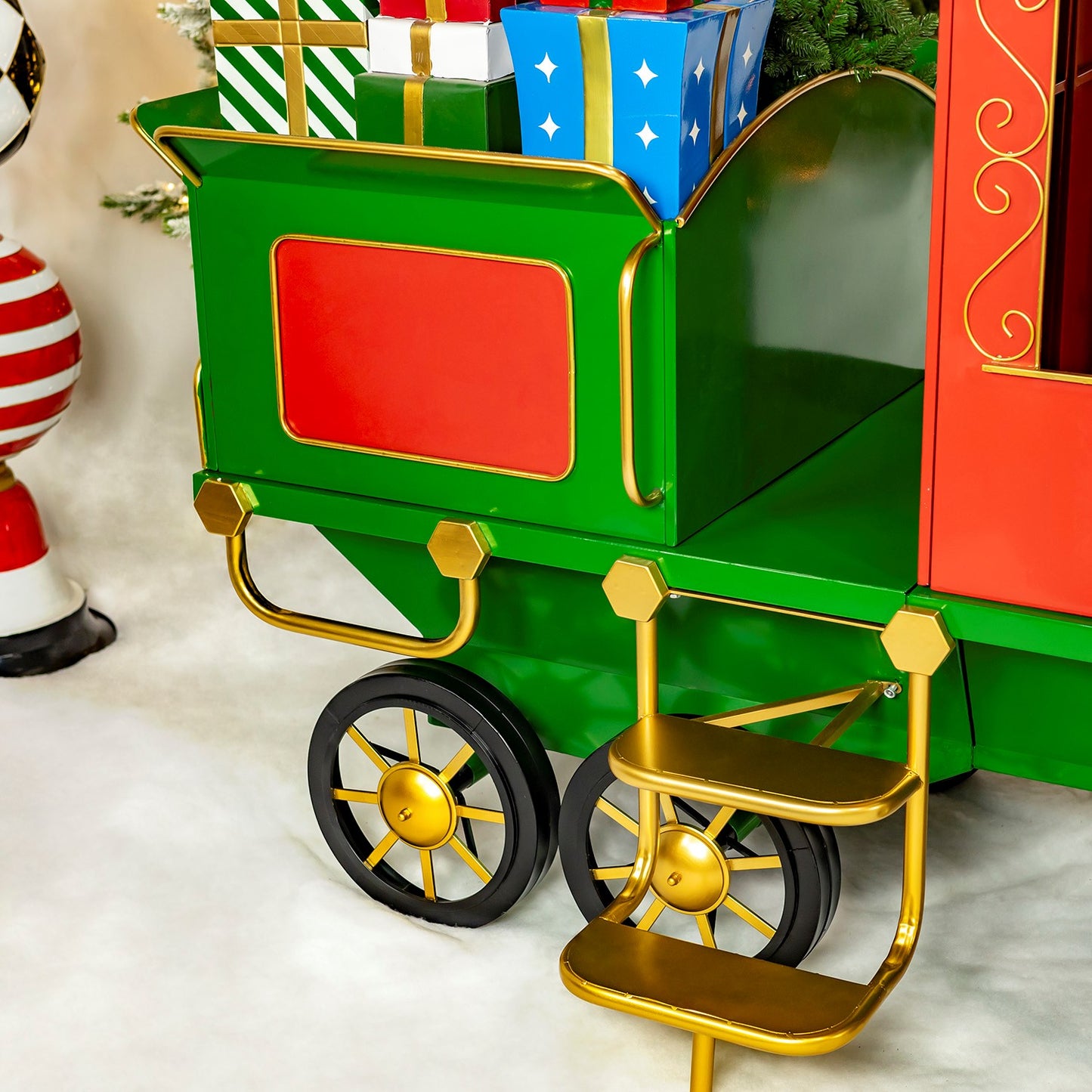 12.5ft. Large Iron Christmas Train with Cart & Lanterns "The North Pole Express"