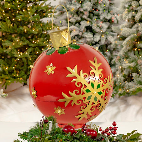 28.27in. Tall Oversized Metal Christmas Ball Decoration with LED Lights