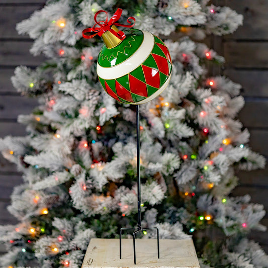 31" Tall Green Christmas Ball Ornament Metal Garden Stake