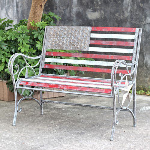 American Flag Iron Garden Bench-2