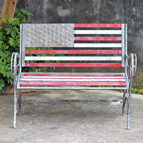 American Flag Iron Garden Bench-3