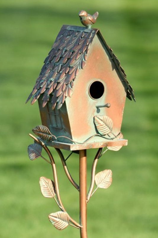 Country Style Iron Birdhouse Stake "Cottage"