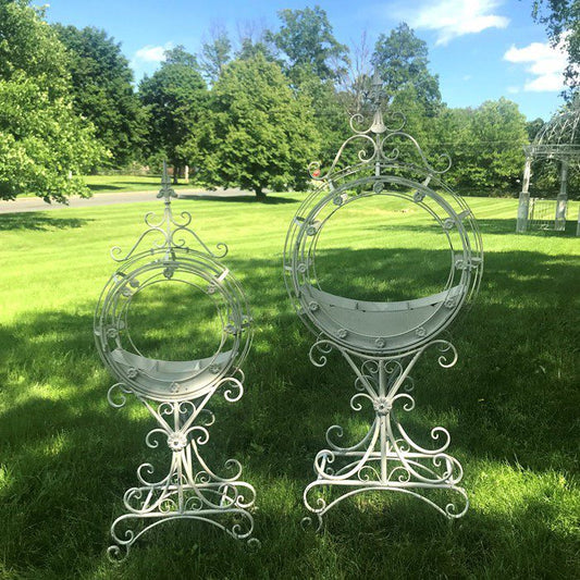 Set of 2 Tall Iron Planters in Antique White