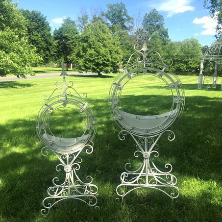 Set of 2 Tall Iron Planters in Antique White