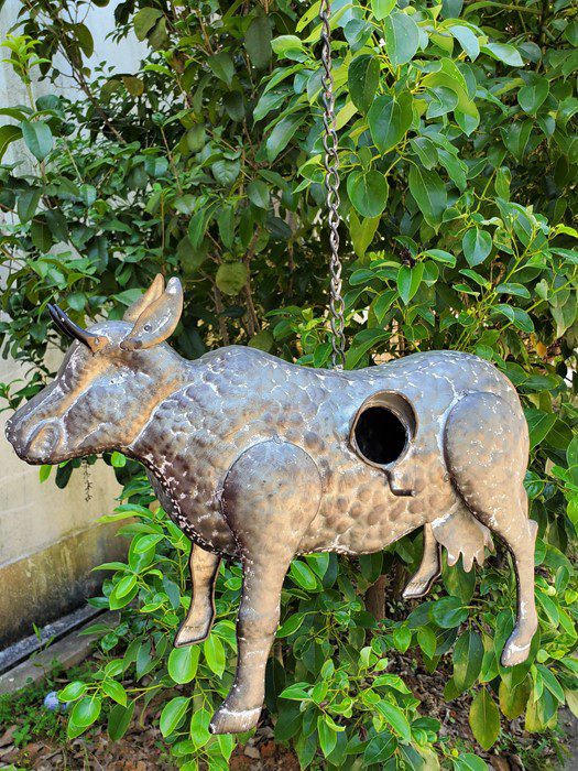 Galvanized Hanging Cow Birdhouse