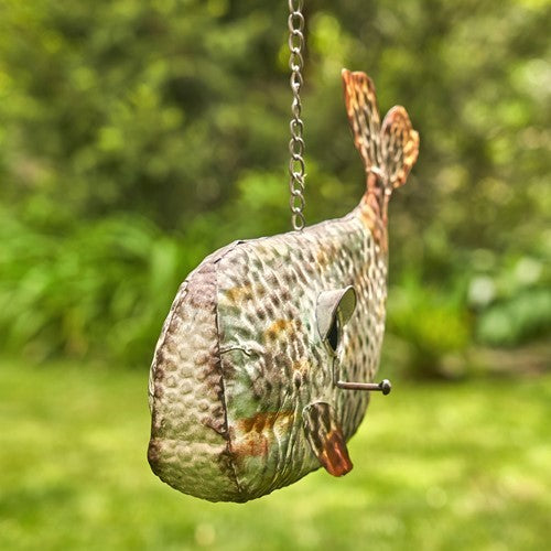 Galvanized Hanging Whale Birdhouse