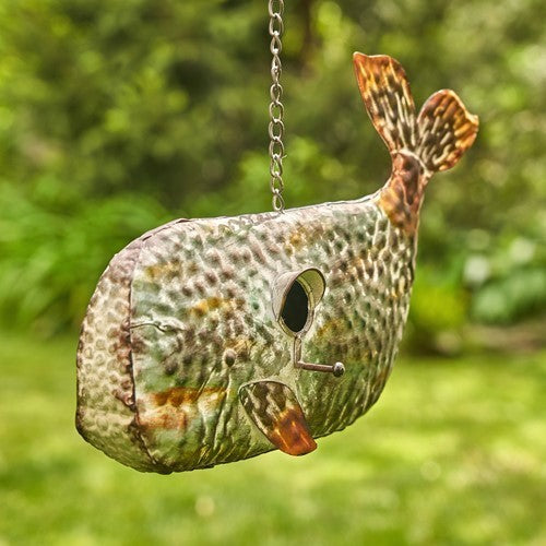 Galvanized Hanging Whale Birdhouse