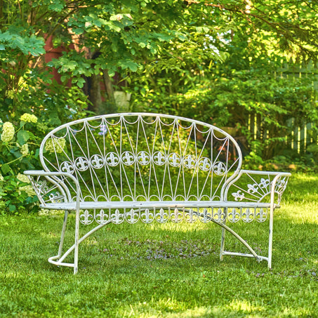 Antique White Curved Back Garden Bench
