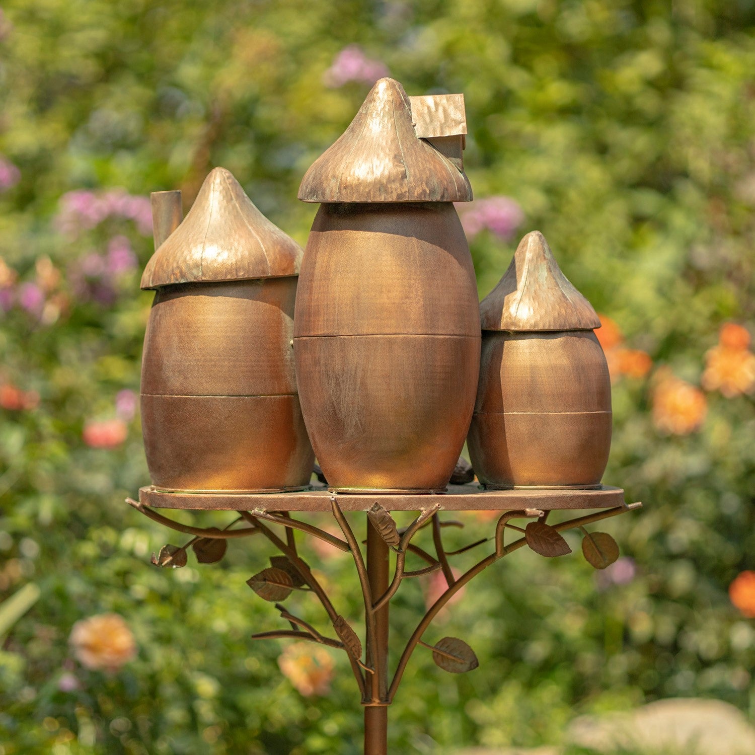 Copper Triple Mushroom shaped Bird House Stake