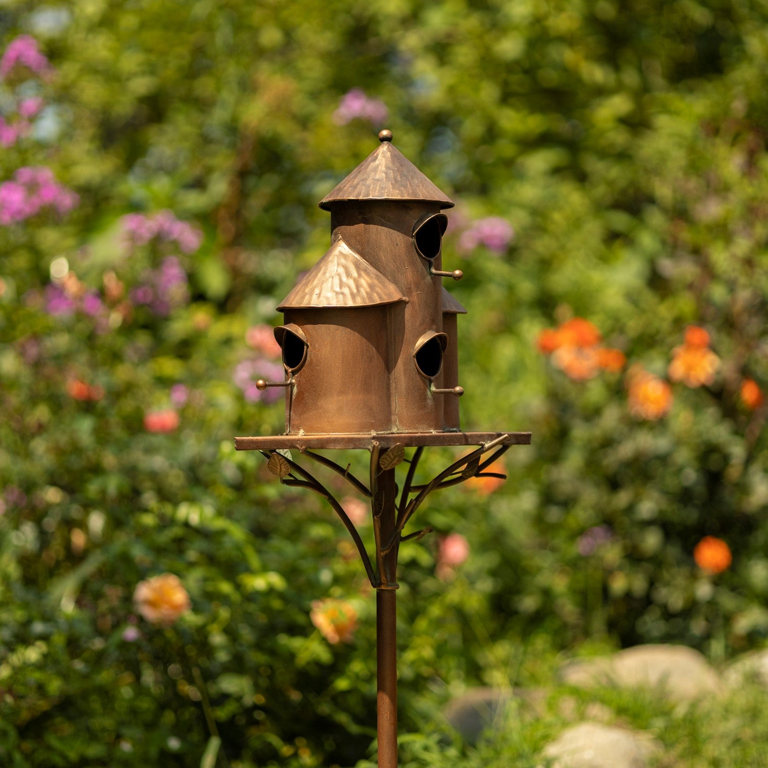 Copper Triple Birdhouse Stake