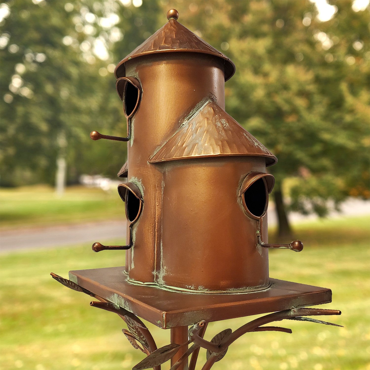 Copper Triple Birdhouse Stake