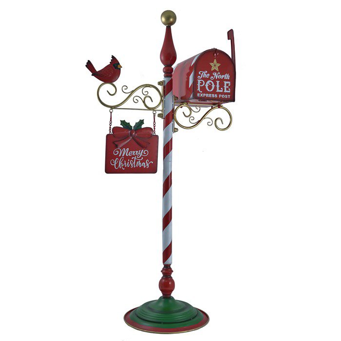 Standing Christmas Mailbox with Hanging Sign and Cardinal